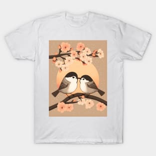 Cute Chickadee Couple Kissing Sunset T-Shirt